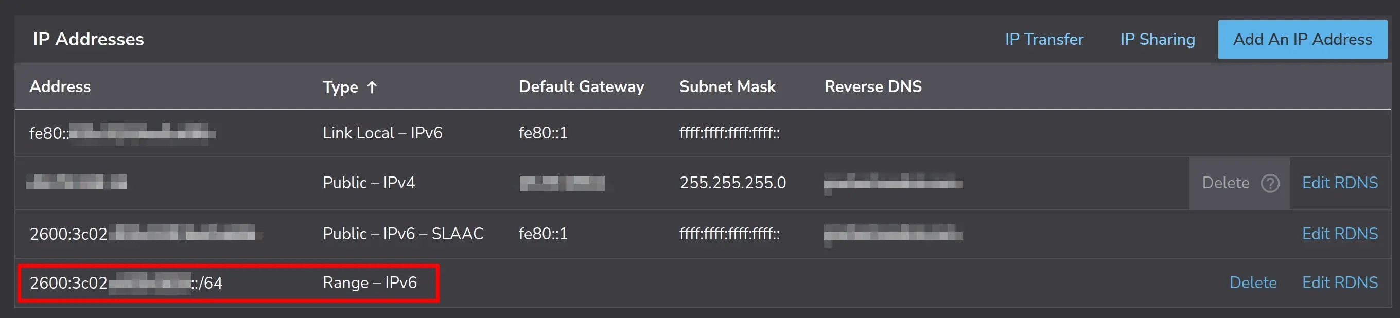 Network section in a Compute instance within Cloud Manager